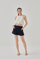 Kayleen Pleated Detail Shorts in Dark Blue 