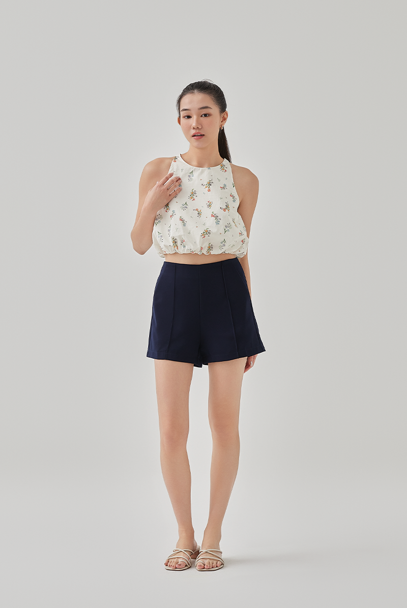 Kayleen Pleated Detail Shorts in Dark Blue