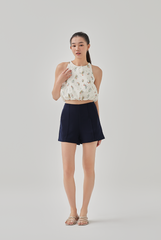 Kayleen Pleated Detail Shorts in Dark Blue