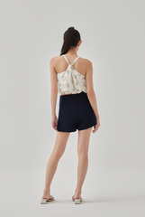 Kayleen Pleated Detail Shorts in Dark Blue