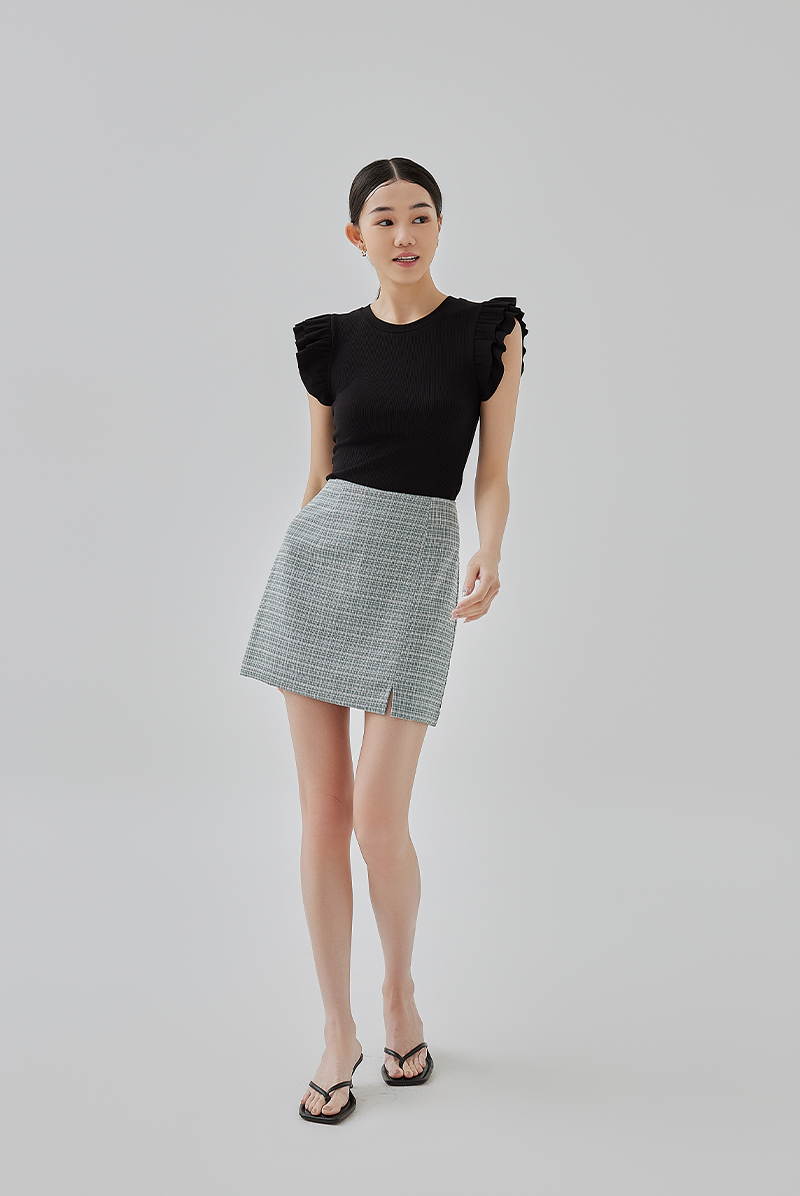 Ana Mini Tweed Textured Skort in Dusty Green