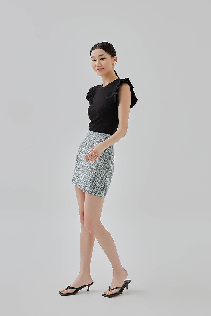 Ana Mini Tweed Textured Skort in Dusty Green