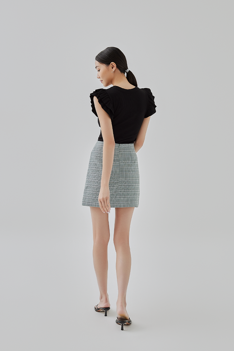 Ana Mini Tweed Textured Skort in Dusty Green