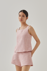 Roux Tweed High Waist Shorts in Baby Pink