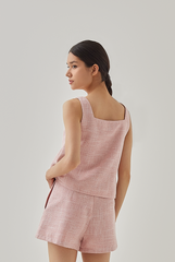 Roux Tweed High Waist Shorts in Baby Pink