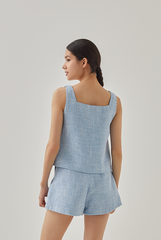 Roux Tweed High Waist Shorts in Light Blue