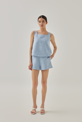 Roux Tweed High Waist Shorts in Light Blue