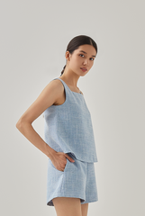 Roux Tweed High Waist Shorts in Light Blue