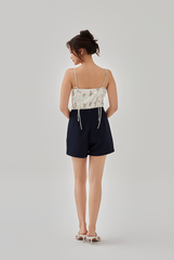 Fay High Waisted Textured Shorts in Navy Blue