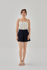 Fay High Waisted Textured Shorts in Navy Blue