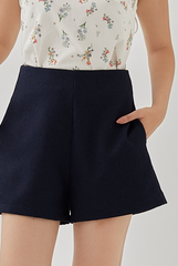 Fay High Waisted Textured Shorts in Navy Blue