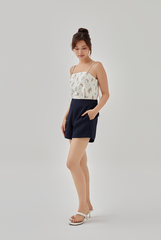Fay High Waisted Textured Shorts in Navy Blue