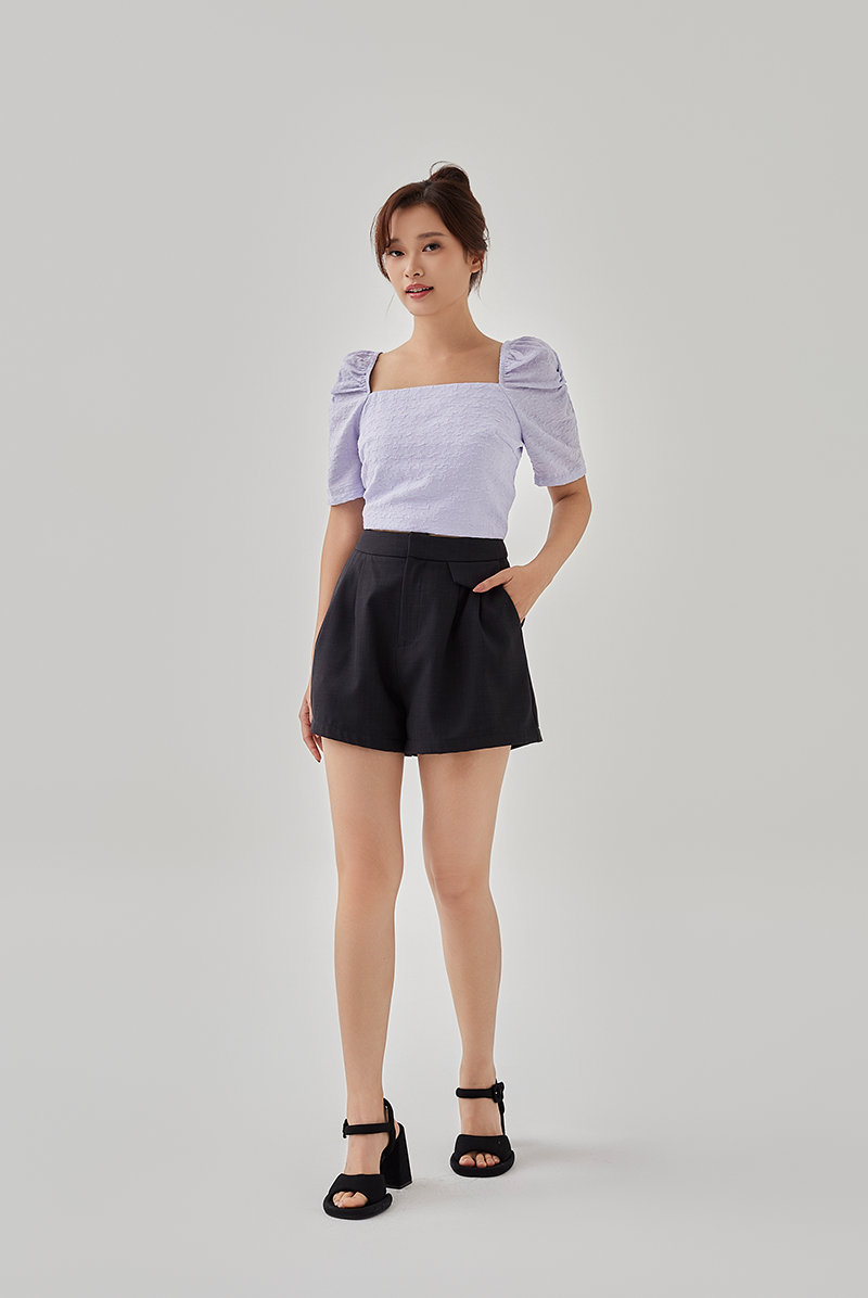 Fiby Double Pleated Shorts in Charcoal
