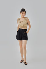 Kell Double Pleated Shorts in Black