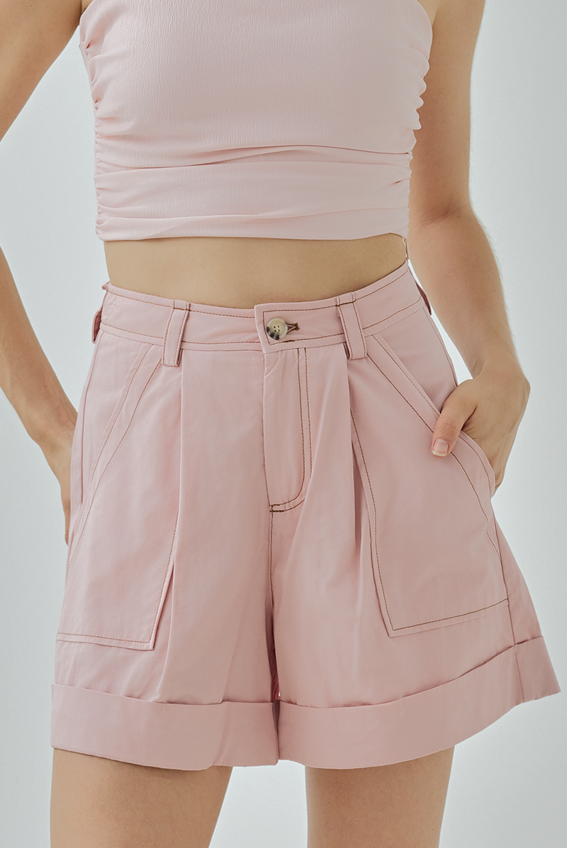Windy Contrast Stitching Shorts in Rose Gold