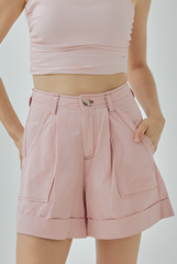 Windy Contrast Stitching Shorts in Rose Gold