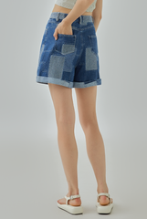 Lana Patchwork Denim Shorts