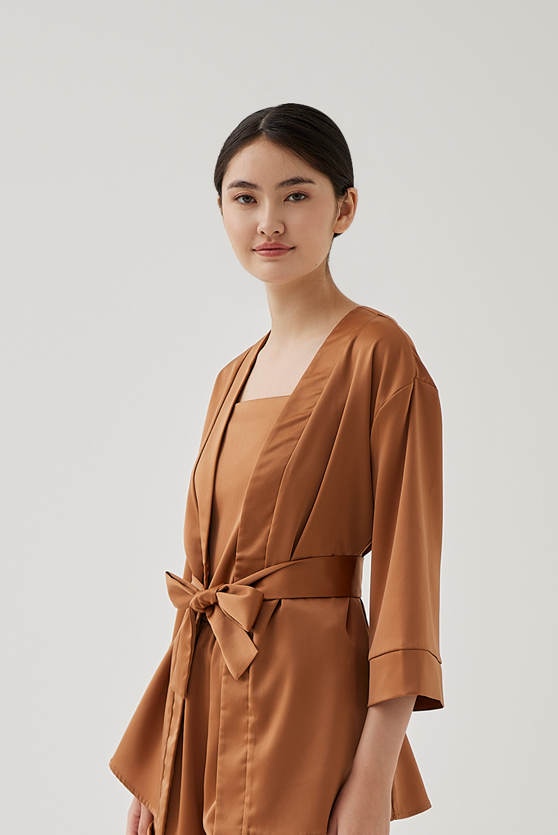 Elka Satin Kimono in Brown