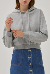 Jada Drop Shoulders Crop Hoodie in Light Grey