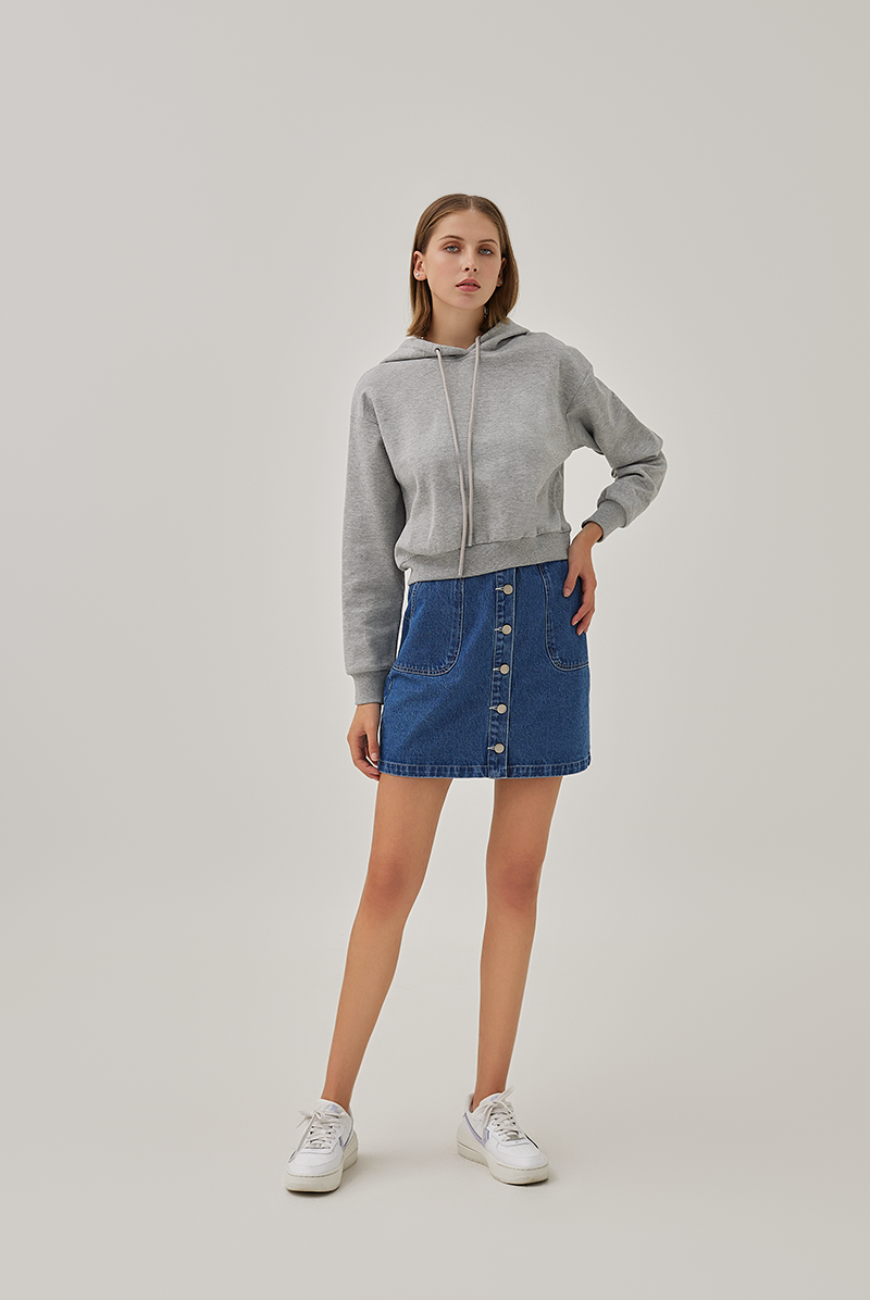 Jada Drop Shoulders Crop Hoodie in Light Grey