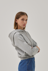 Jada Drop Shoulders Crop Hoodie in Light Grey