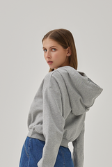 Jada Drop Shoulders Crop Hoodie in Light Grey