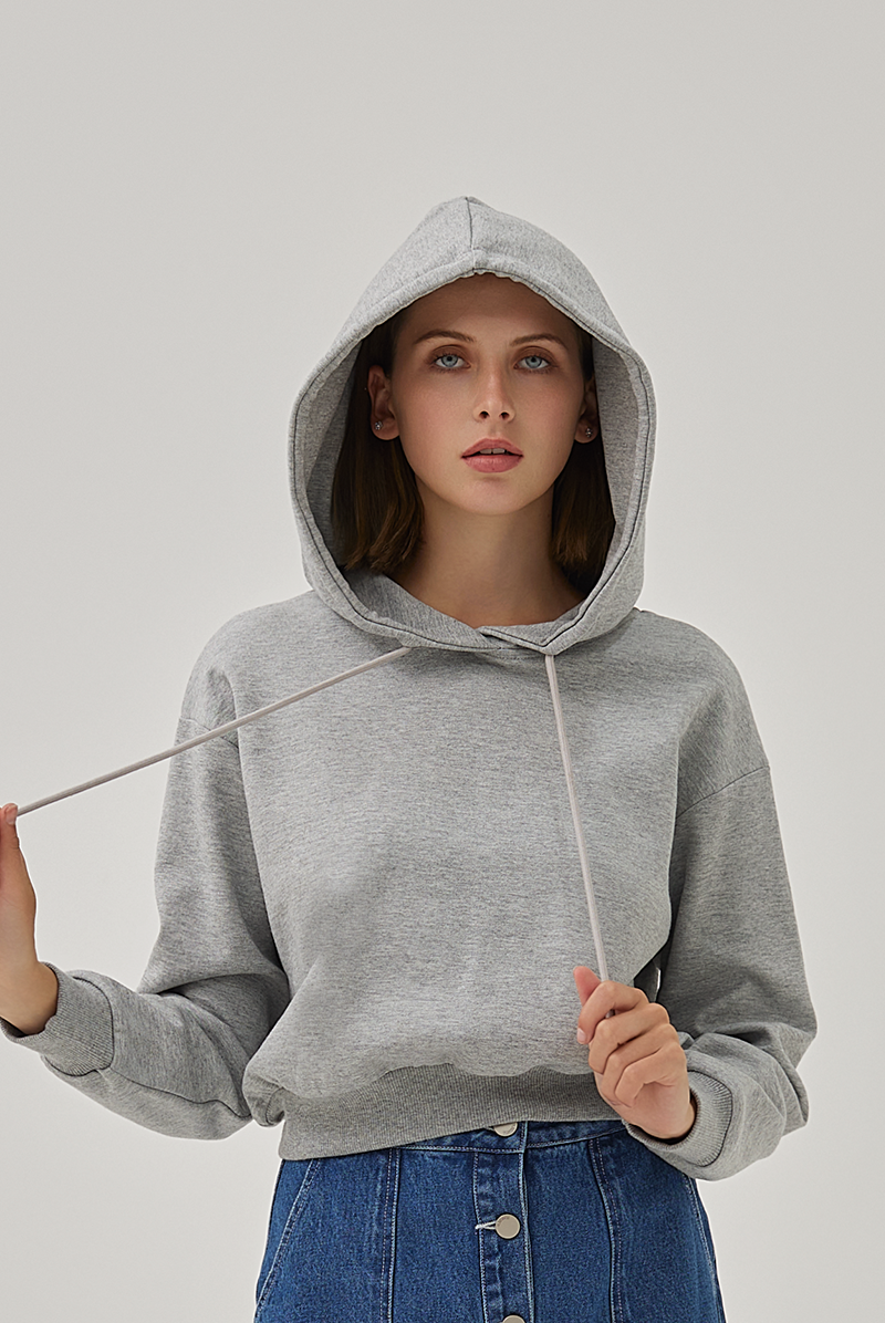 Jada Drop Shoulders Crop Hoodie in Light Grey