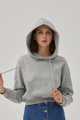 Jada Drop Shoulders Crop Hoodie in Light Grey
