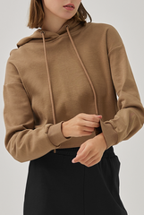 Jada Drop Shoulders Crop Hoodie in Khaki