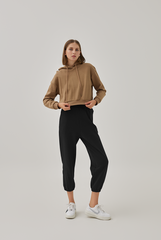 Jada Drop Shoulders Crop Hoodie in Khaki