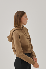Jada Drop Shoulders Crop Hoodie in Khaki