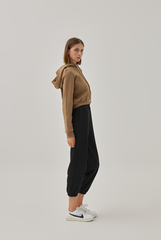 Jada Drop Shoulders Crop Hoodie in Khaki