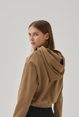 Jada Drop Shoulders Crop Hoodie in Khaki