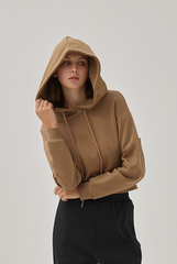 Jada Drop Shoulders Crop Hoodie in Khaki