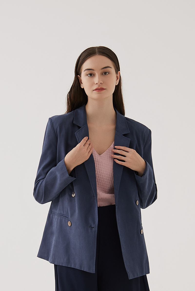 Grazia Double Breasted Blazer in Navy Blue