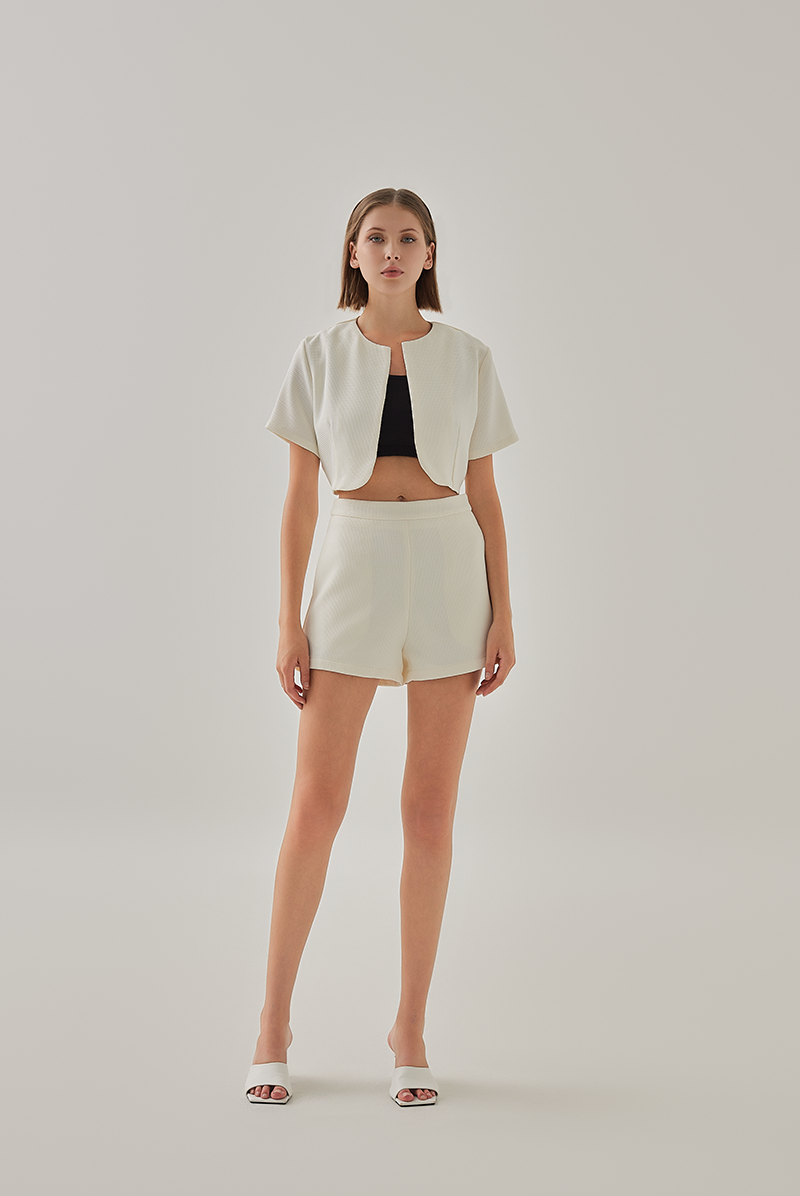 Joanne Waffle Textured Crop Jacket in White