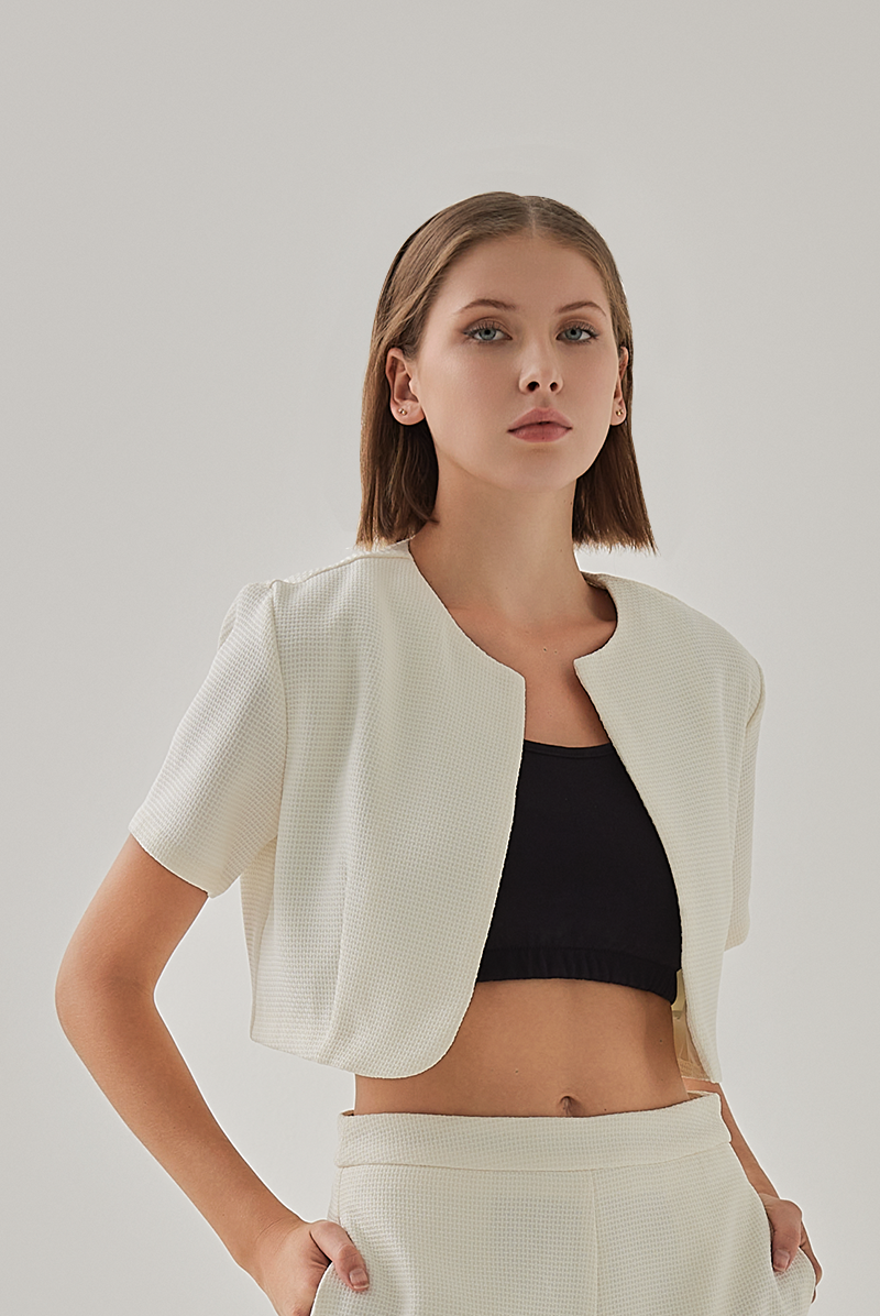 Joanne Waffle Textured Crop Jacket in White