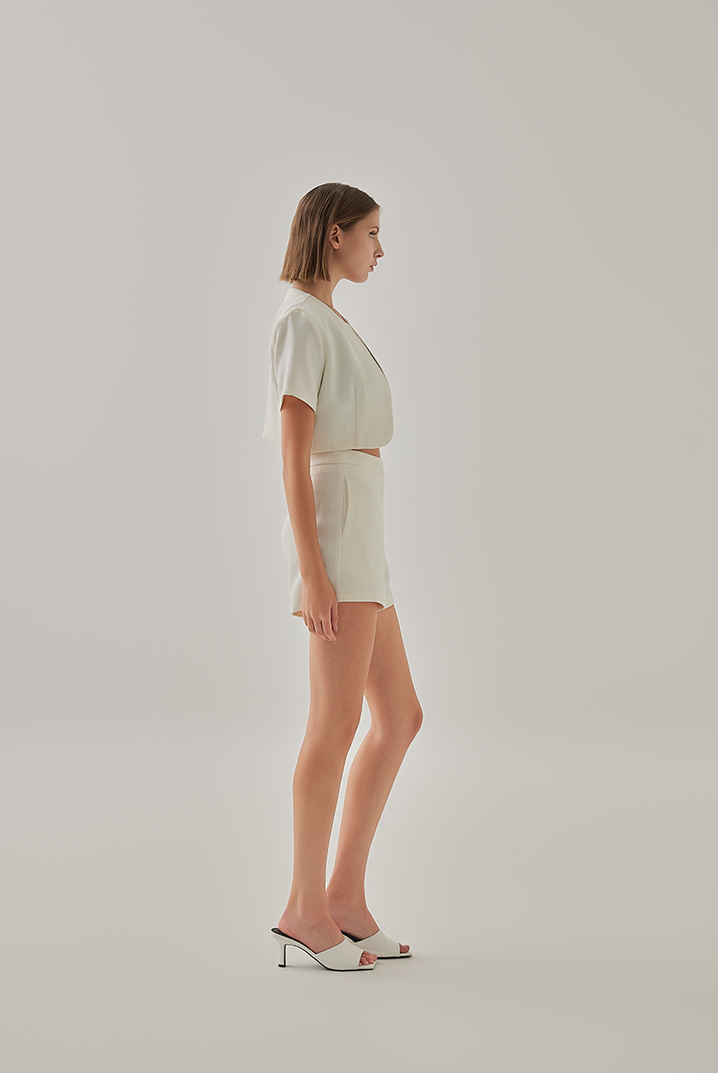 Joanne Waffle Textured Crop Jacket in White
