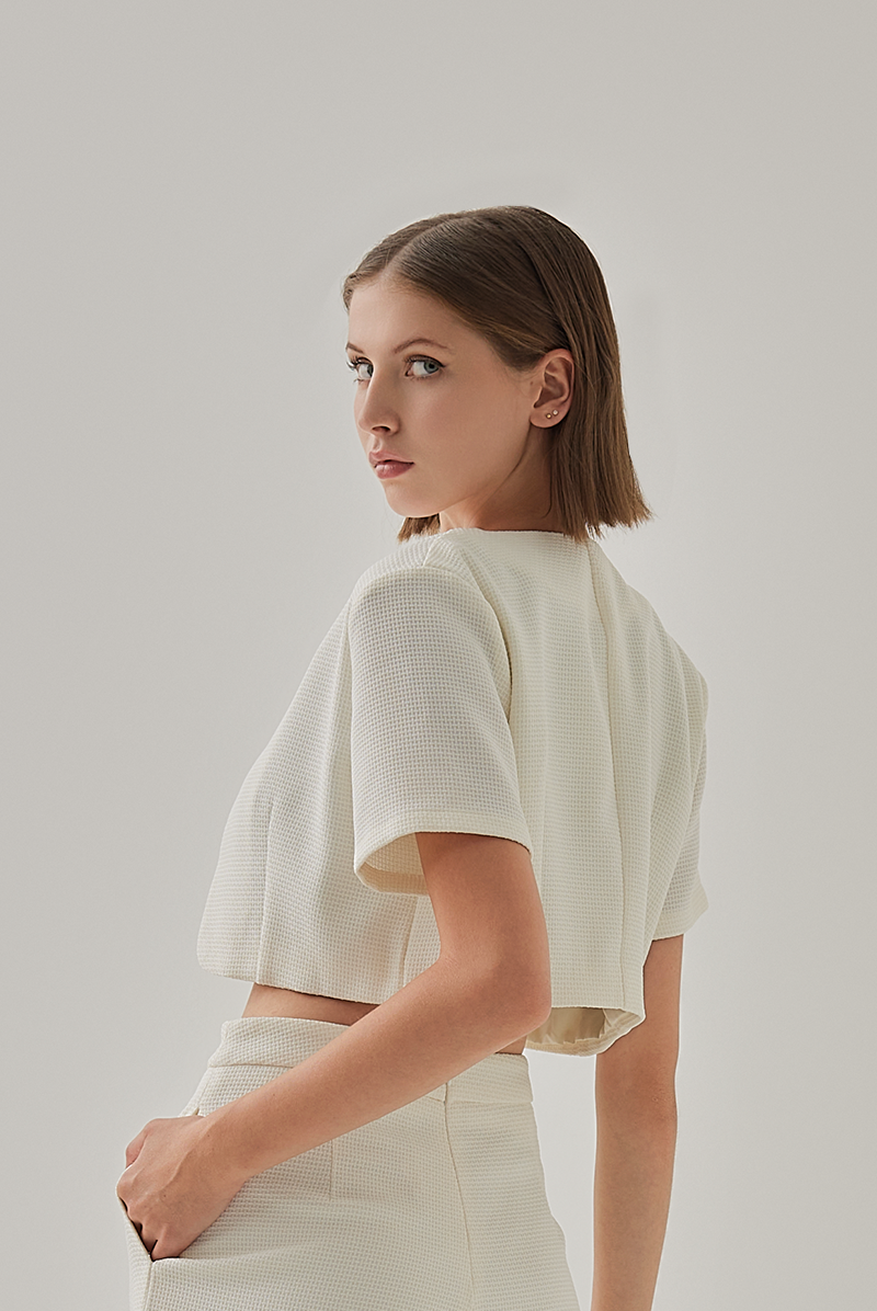 Joanne Waffle Textured Crop Jacket in White