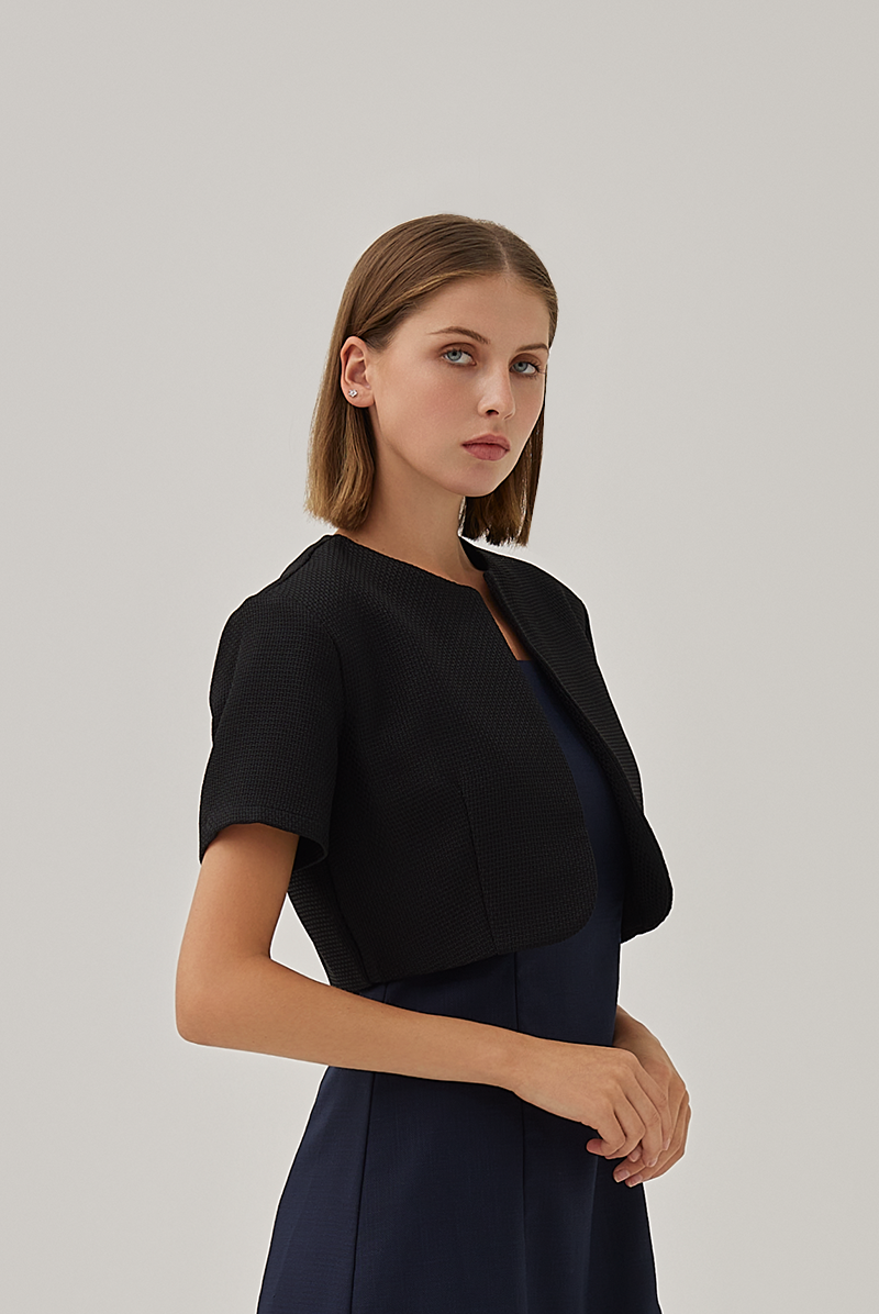 Joanne Waffle Textured Crop Jacket in Black