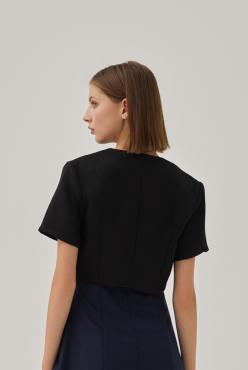Joanne Waffle Textured Crop Jacket in Black