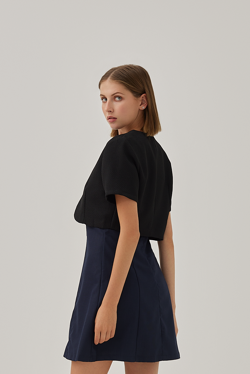 Joanne Waffle Textured Crop Jacket in Black
