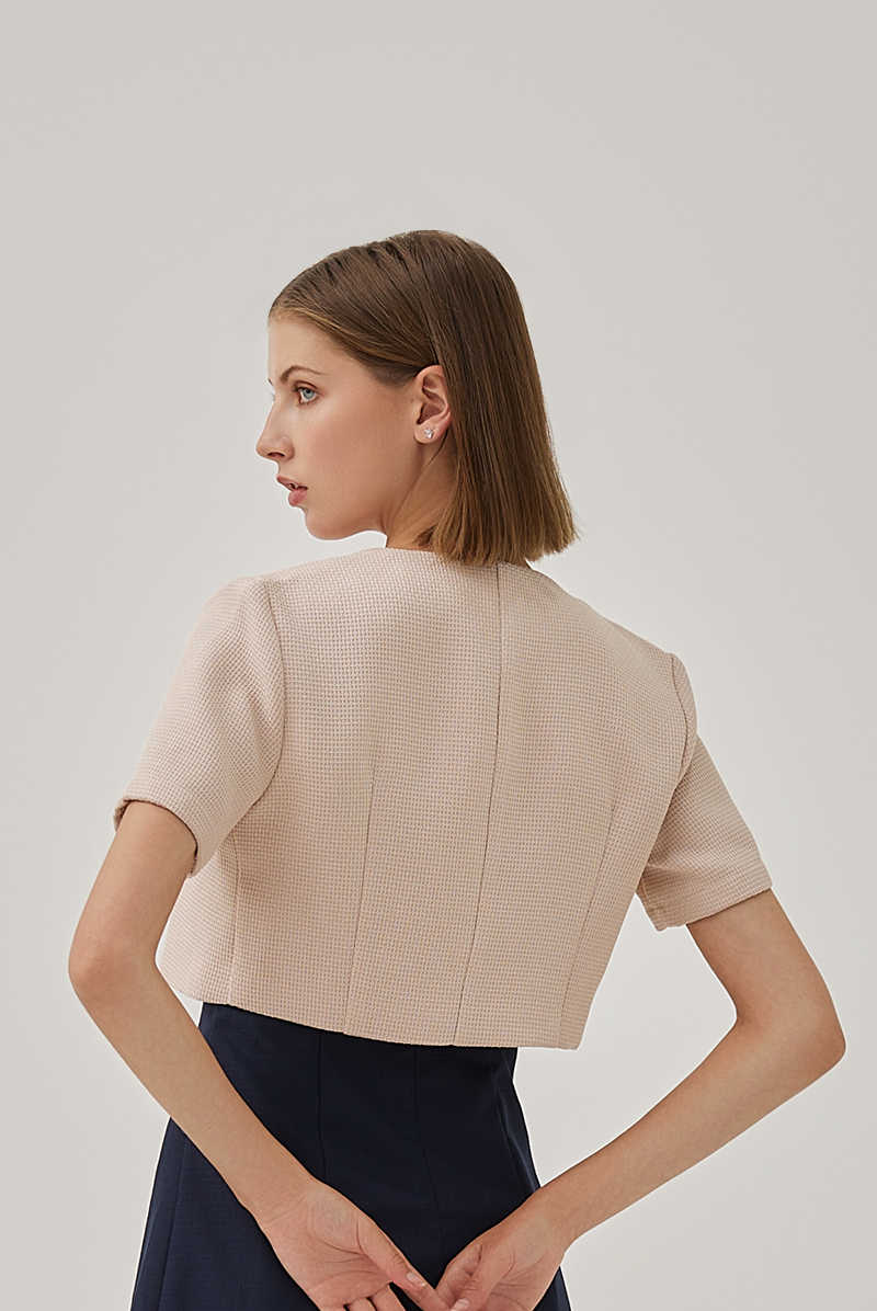Joanne Waffle Textured Crop Jacket in Nude