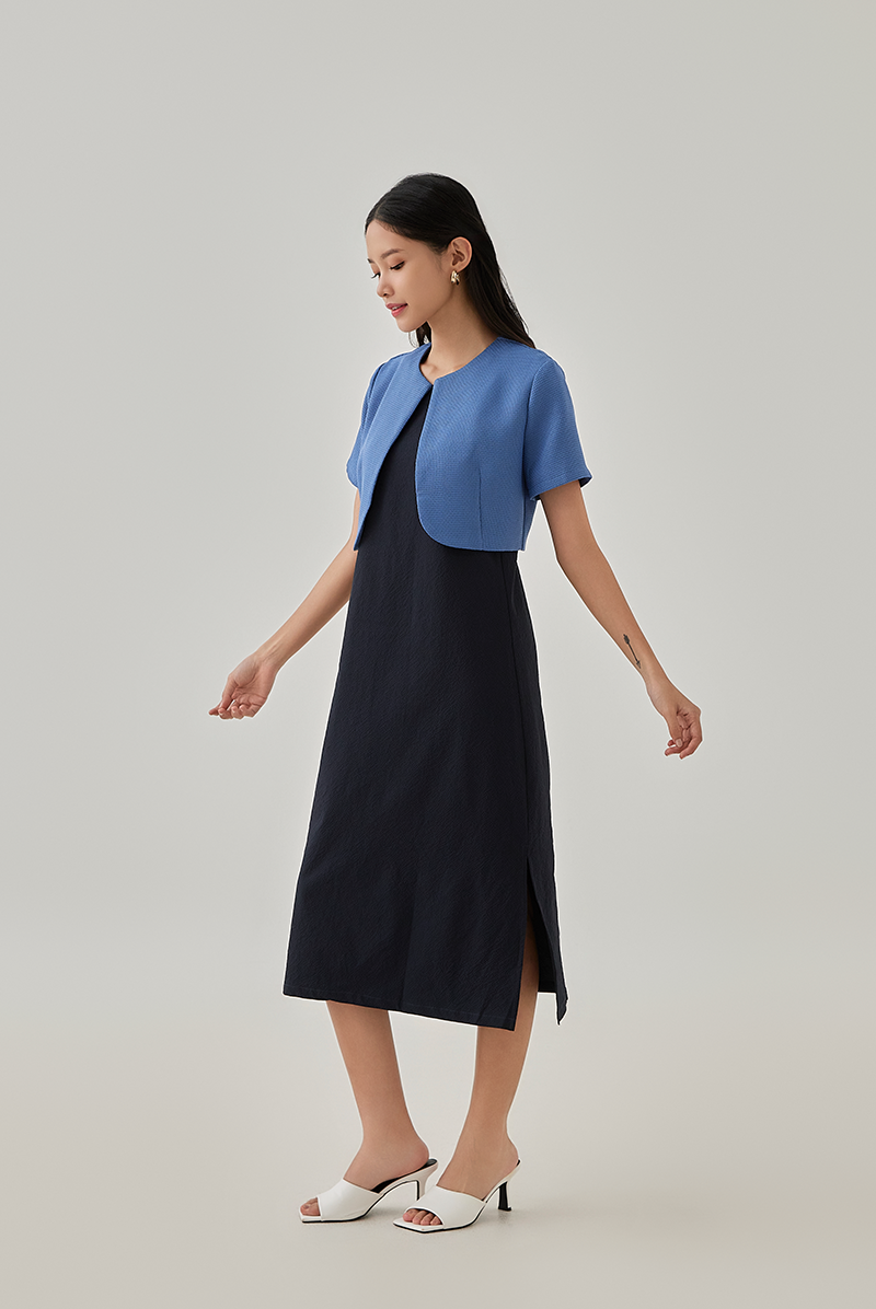 Blue cropped jacket to wear over dress hot sale