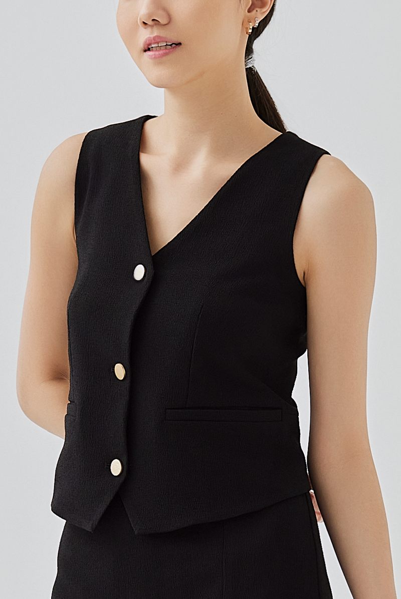 Kandice V-Neck Vest in Black