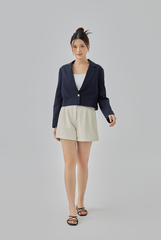 Kelyn Cropped Single Button Blazer in Navy Blue