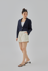 Kelyn Cropped Single Button Blazer in Navy Blue