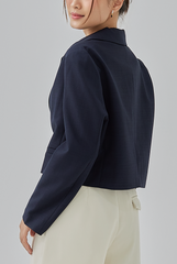 Kelyn Cropped Single Button Blazer in Navy Blue