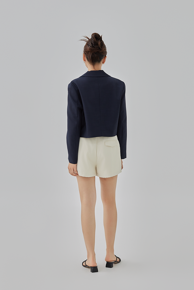 Kelyn Cropped Single Button Blazer in Navy Blue