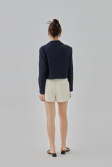 Kelyn Cropped Single Button Blazer in Navy Blue